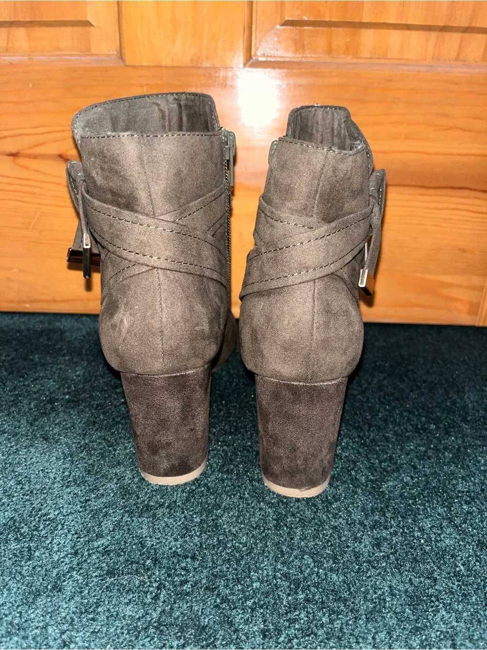 Olive Green Heeled Bootie with Metal & Bow Detail